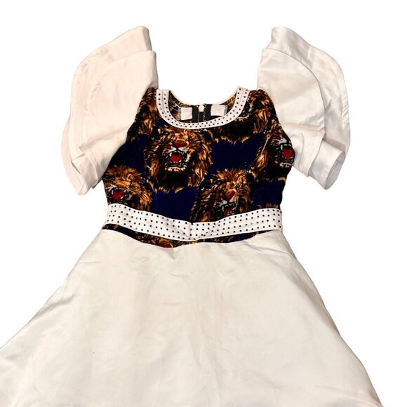 Girls Lion Print Puff Sleeve Handmade Dress Costume Fancy Halloween Unique Party - Picture 4 of 12